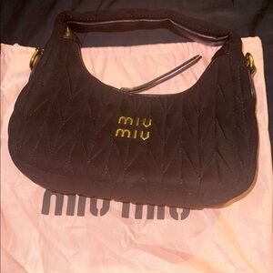 Miu Miu Black Quilted Shoulder Bag with Gold Logo